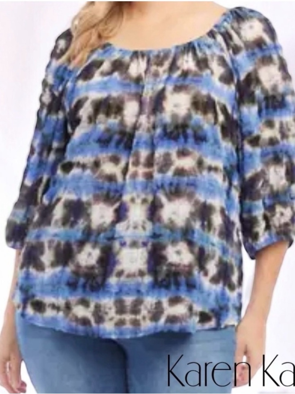 Karen Kane Blue Tie-Dye Peasant Blouse Size 3x